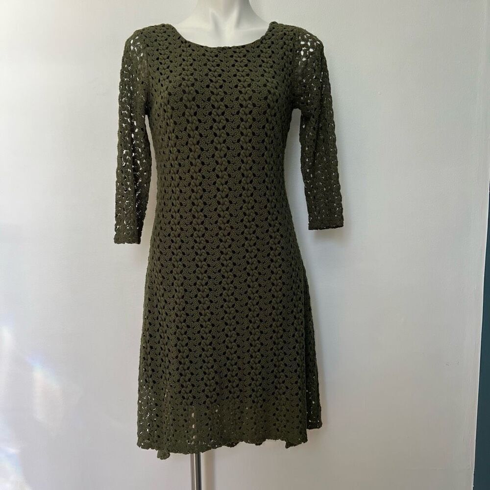 Cynthia Rowley Crochet High Low Fit n Flare Dress Green